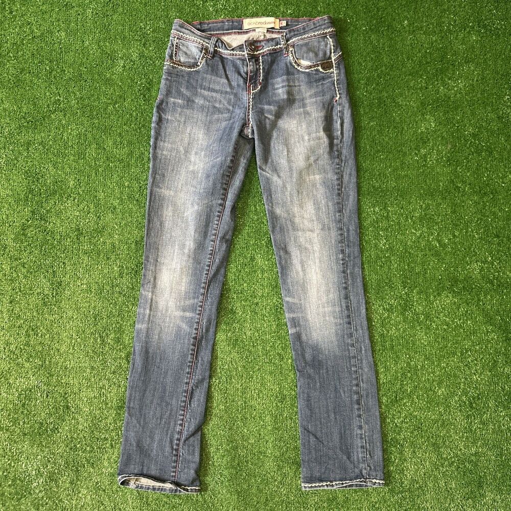 Ecko Red Jeans Women 7/8 Straight Leg Denim Blue Thick Stitched 32x30 Y2K